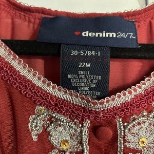 Denim 24/7 Red Embroidered Blouse